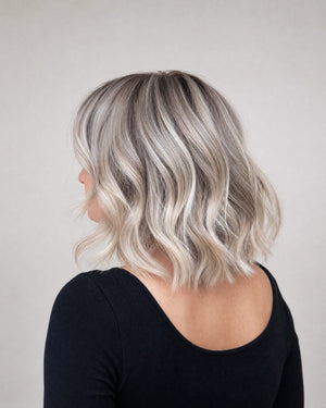 Bright icy beige blonde textured bob (style illustration)